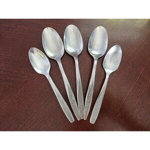 Set Of 5 Vintage Superior Stainless USA Floral Pattern Teaspoons Tablespoons